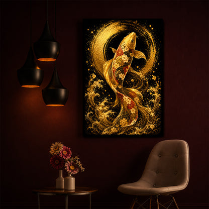 Golden Koi Fish Modern Luxury Backlight Vertical Wall Art