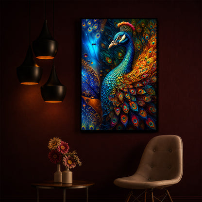 Majestic Regal Peacock Feathers Modern Luxury Backlight Vertical Wall Art