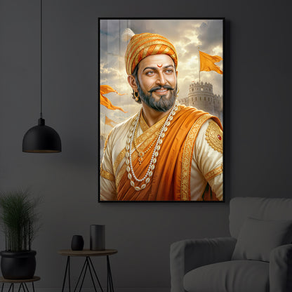 King Of Maratha Chhatrapati Shivaji Maharaj Modern Luxury Backlight Vertical Wall Art