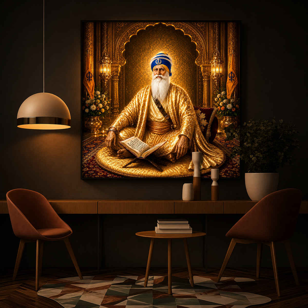 Guru Nanak Dev Ji In Golden Attire Modern Luxury Backlight Square Wall Art