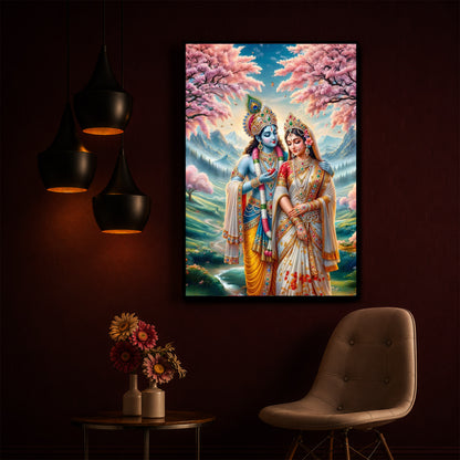 Radha Krishna Standing Together Modern Luxury Backlight Vertical Wall Art