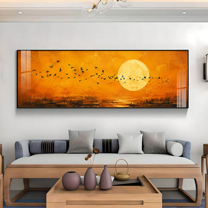 Flocking Birds Golden Sun Premium Acrylic Horizontal Wall Art