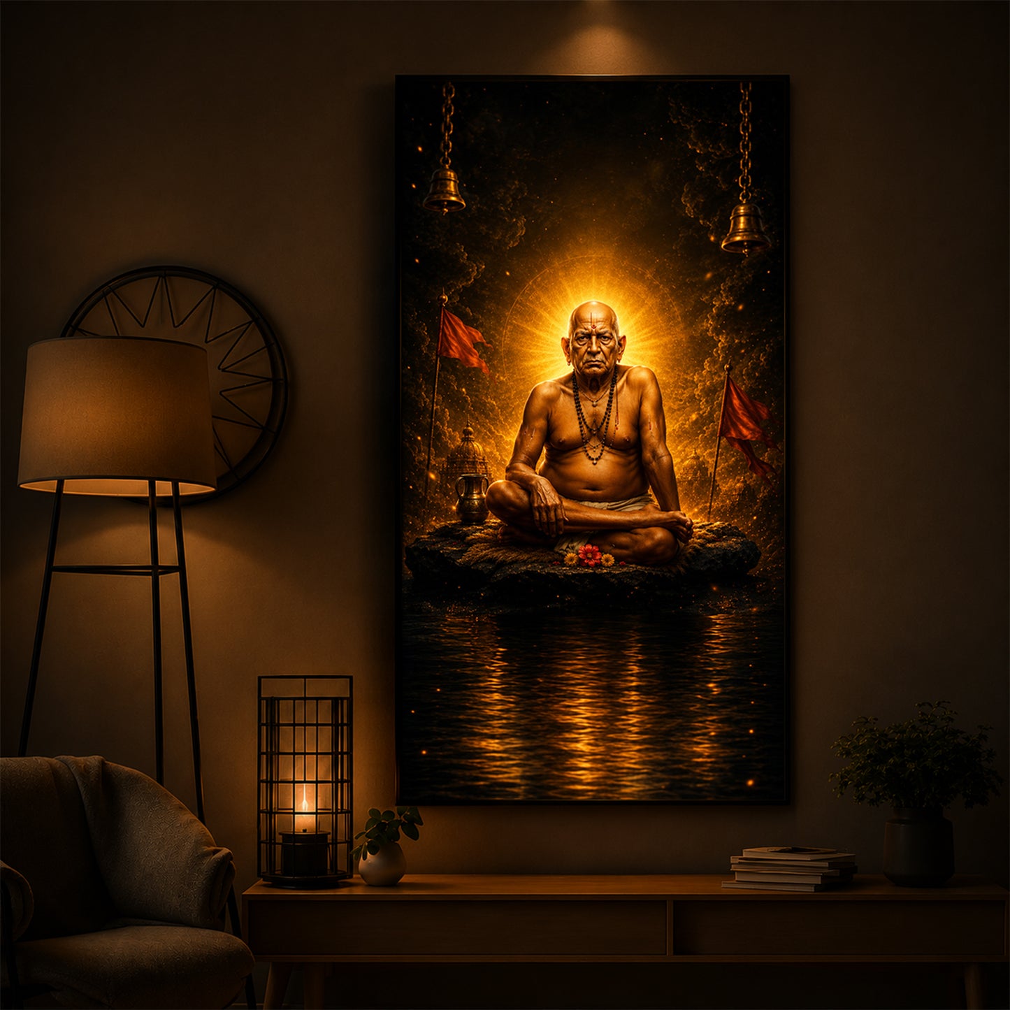 Shri Swami Samarth Maharaj Modern Luxury Backlight Vertical Wall Art
