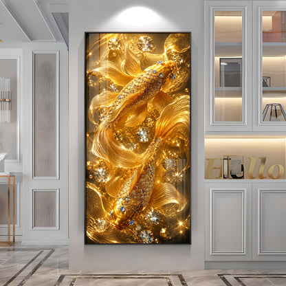 Beautiful Golden Koi Fish Premium Acrylic Vertical Wall Art
