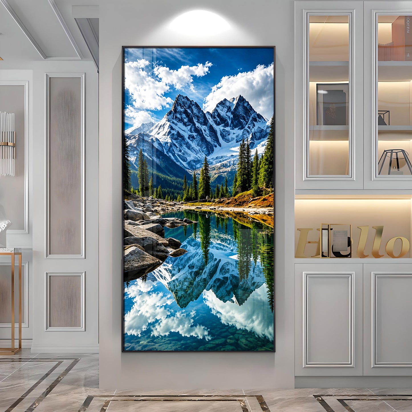 Serene Mountain Lake Premium Acrylic Vertical Wall Art
