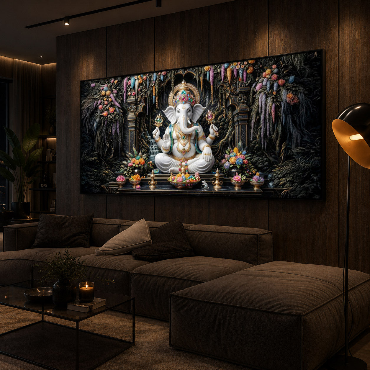 Lord Ganesha In A Serene Modern Luxury Backlight Horizontal Wall Art