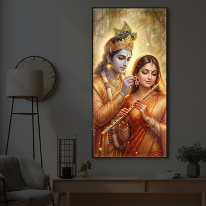 Jai Radha Krishna Modern Luxury Backlight Vertical Wall Art