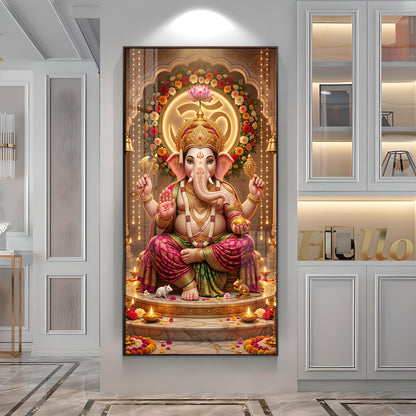Ganapati Bappa Floral Om Premium Acrylic Vertical Wall Art