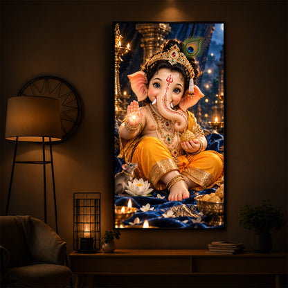 Bal Ganesha Blessings Modern Luxury Backlight Vertical Wall Art