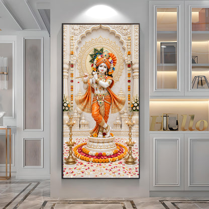 Shri Krishna In Orange Poshak Premium Acrylic Vertical Wall Art