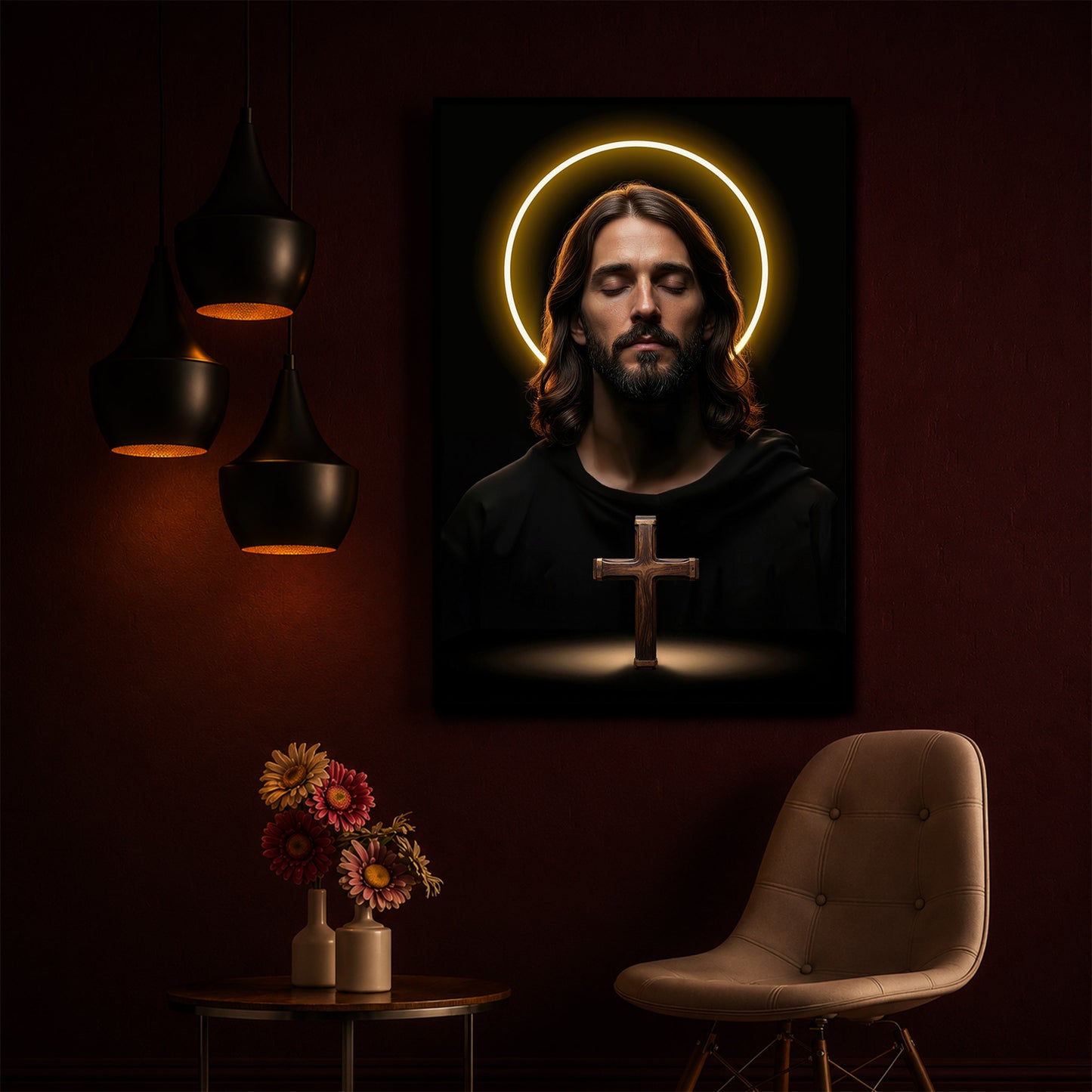 God Jesus Modern Luxury Backlight Vertical Wall Art