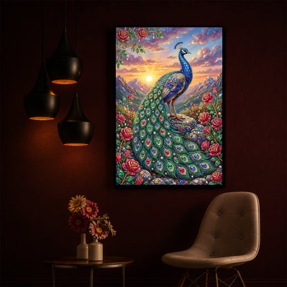 Colorful Beautiful Peacock Modern Luxury Backlight Vertical Wall Art