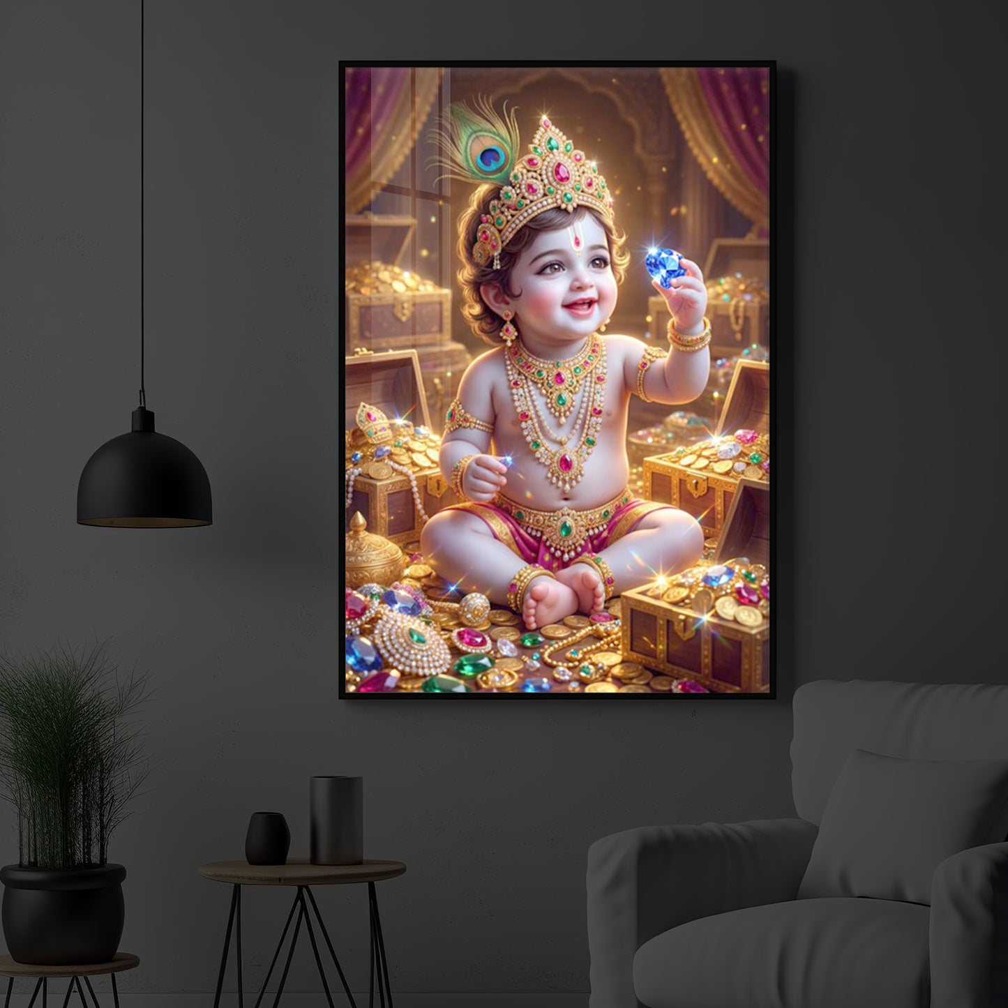 Little Lord Krishna Ji Modern Luxury Backlight Vertical Wall Art