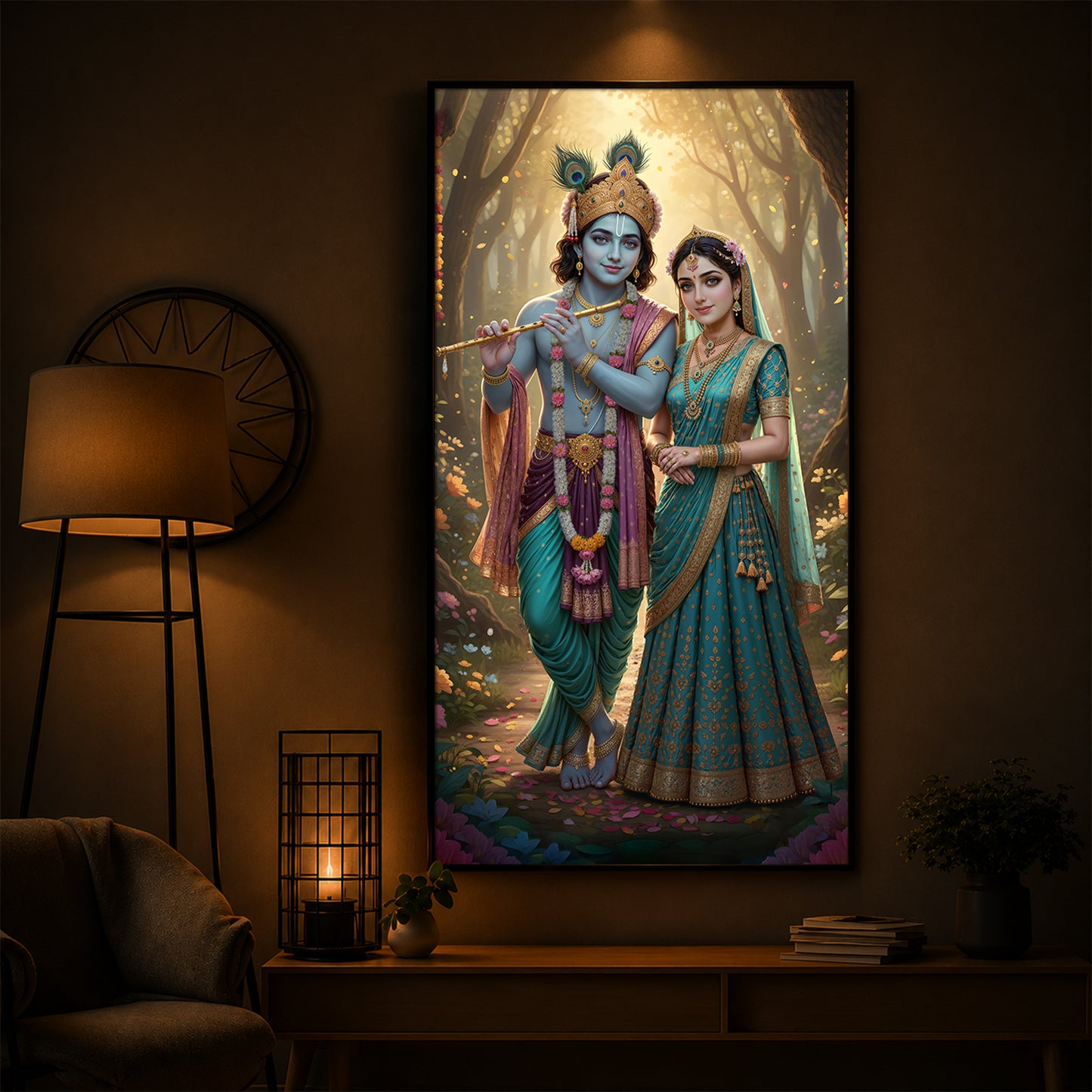 Radhe Krishna Ji Modern Luxury Backlight Vertical Wall Art