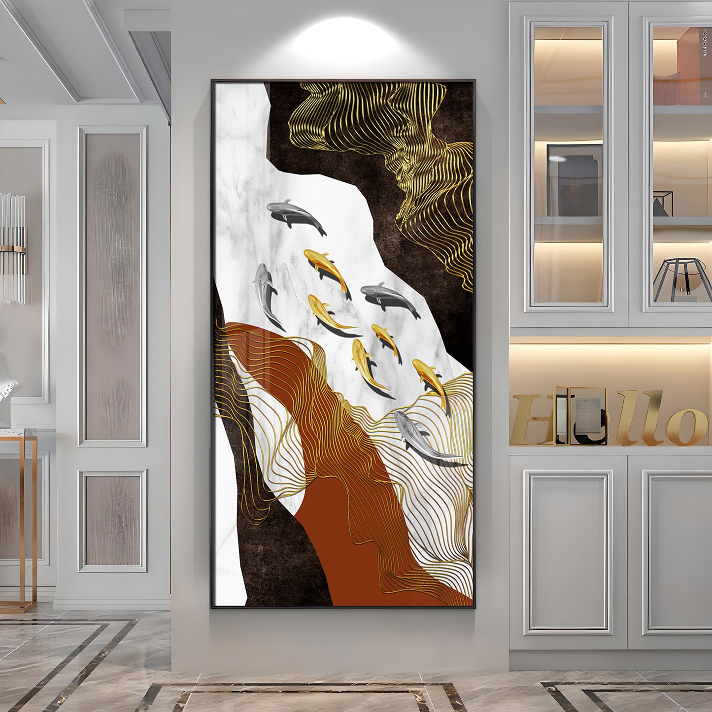Golden Fish Elegance Premium Acrylic Vertical Wall Art