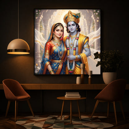 Divine Shree Radhe Krishna Modern Luxury Backlight Square Wall Art