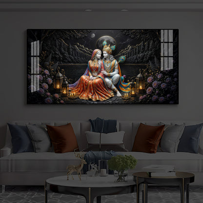 Hindu Deity Radha Krishna Modern Luxury Backlight Horizontal Wall Art
