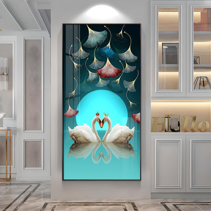 Couple Swan With Ginkgo Leaves Premium Acrylic Vertical Wall Art