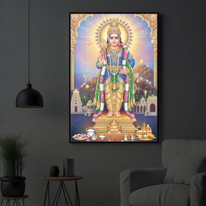 Lord Murugan Kartikeya Modern Luxury Backlight Vertical Wall Art