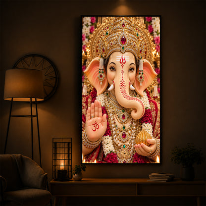 Lord Ganesha Divine Blessings Modern Luxury Backlight Vertical Wall Art