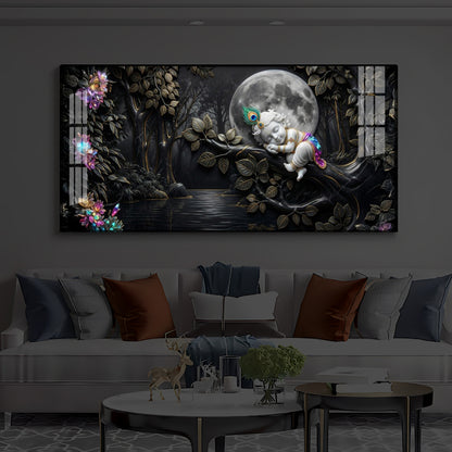 Divine Lord Little Krishna Modern Luxury Backlight Horizontal Wall Art