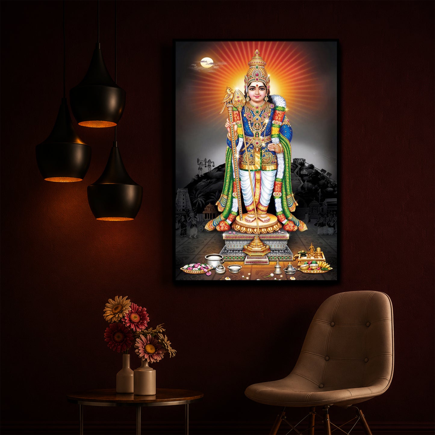 Lord Kartikeyan Modern Luxury Backlight Vertical Wall Art