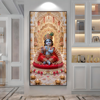 Laddu Gopal Playing Flute Premium Acrylic Vertical Wall Art