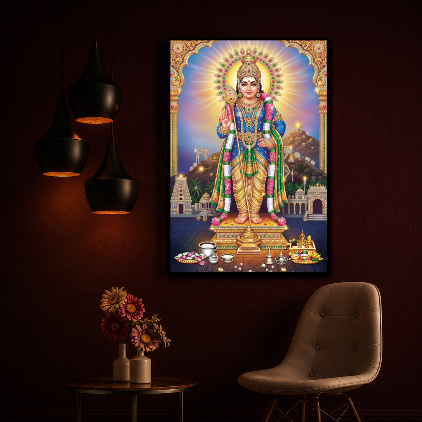 Lord Murugan Kartikeya Modern Luxury Backlight Vertical Wall Art