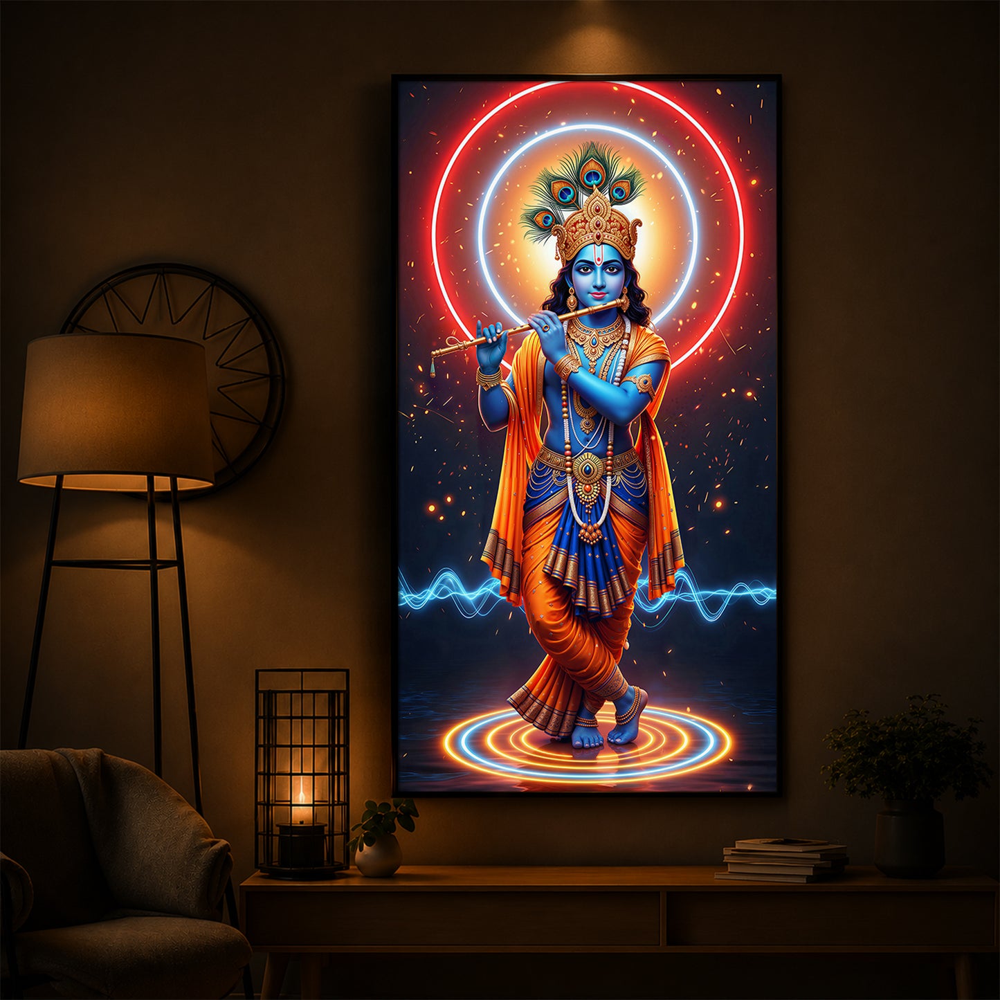 Divine Krishna Modern Luxury Backlight Vertical Wall Art