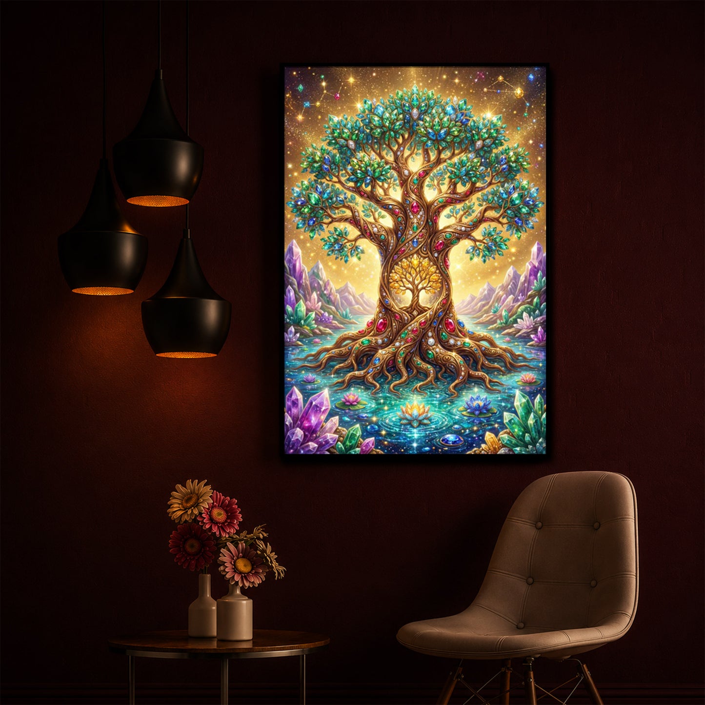 Majestic Tree Of Life Modern Luxury Backlight Vertical Wall Art