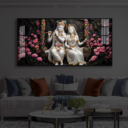 Radha Krishna With Flower Modern Luxury Backlight Horizontal Wall Art