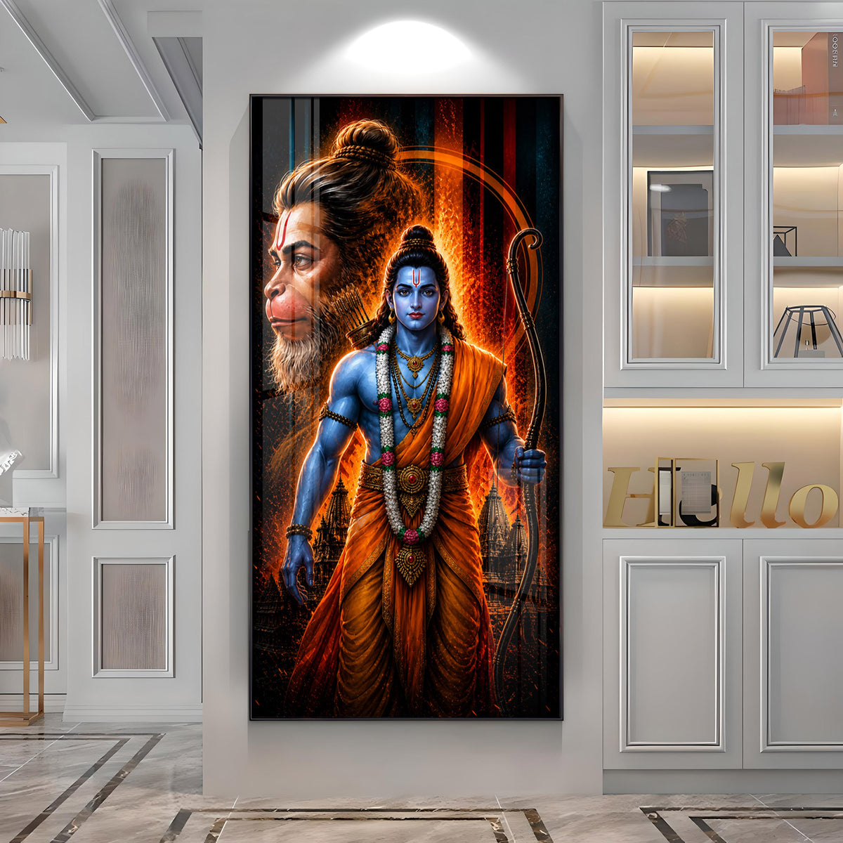 Sacred Lord Rama & Hanuman Divine Aura Premium Acrylic Vertical Wall Art