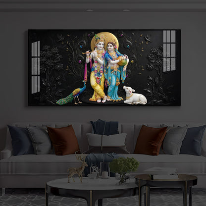 Depicting Radha Krishna Modern Luxury Backlight Horizontal Wall Art