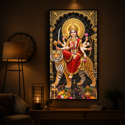 Goddess Ashtabhuja Durga Modern Luxury Backlight Vertical Wall Art