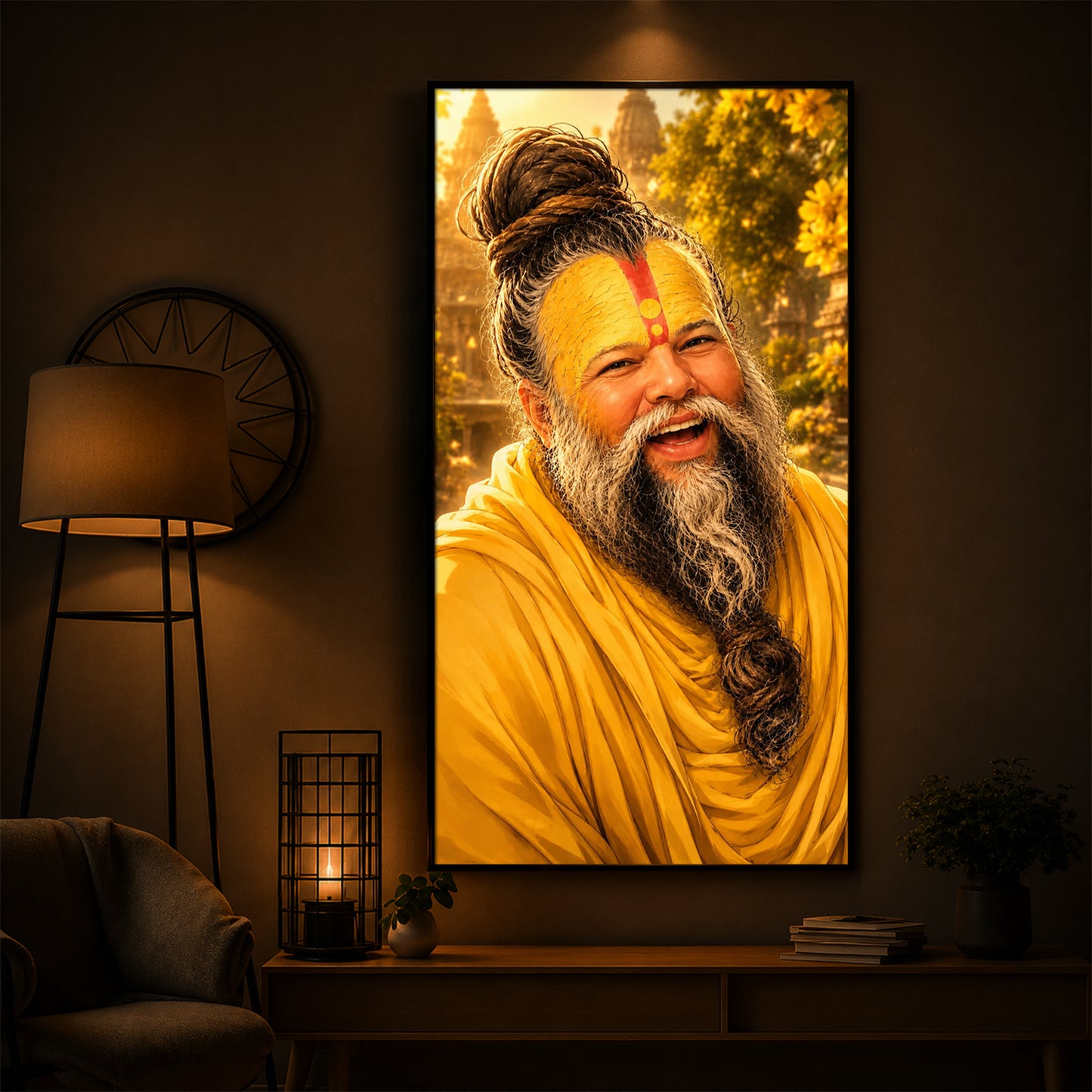 Shri Premanand Ji Maharaj Modern Luxury Backlight Vertical Wall Art