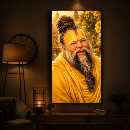 Shri Premanand Ji Maharaj Modern Luxury Backlight Vertical Wall Art