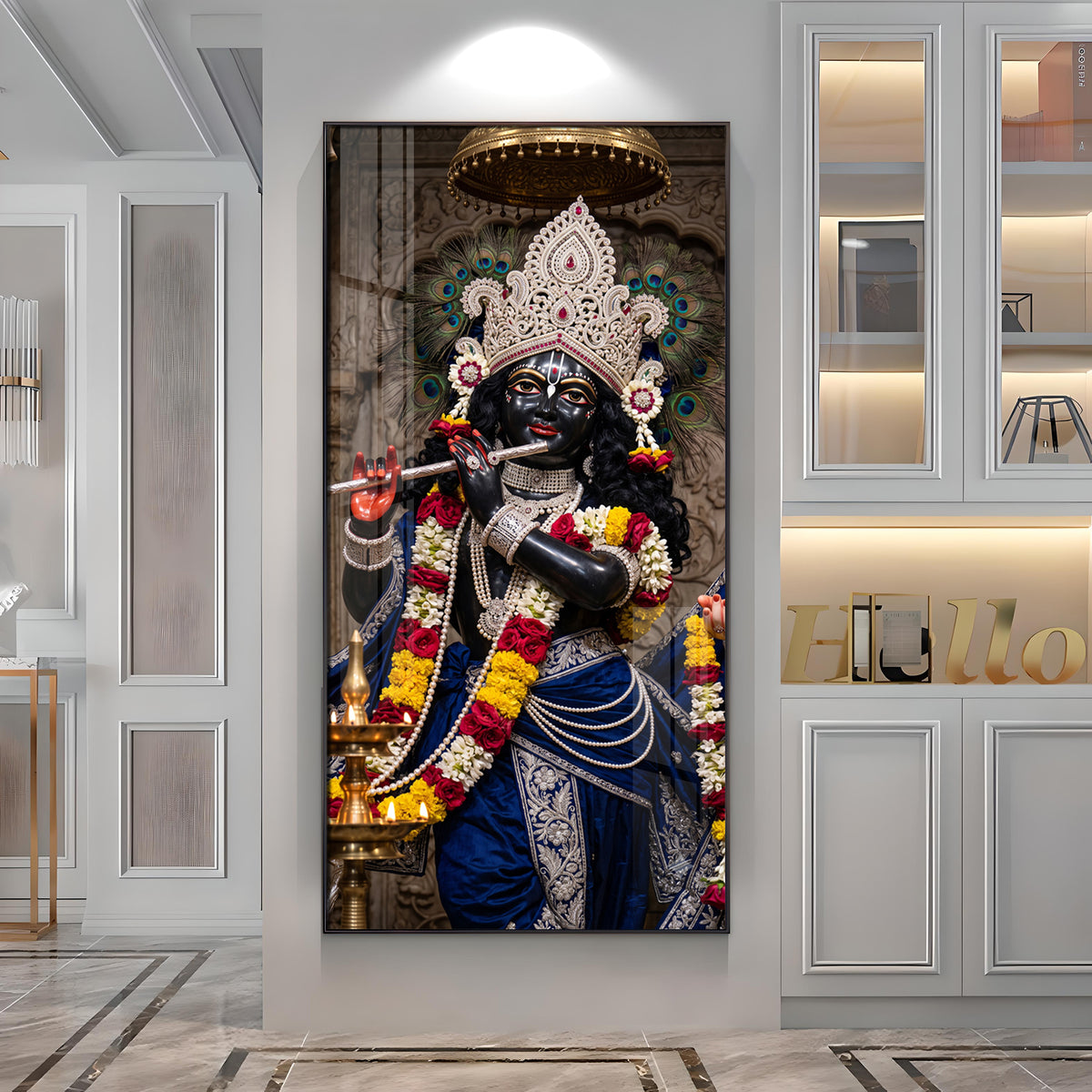 Divine Krishna in Blue Attire Premium Acrylic Vertical Wall Art