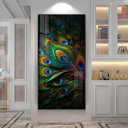 Peacock Feathers Premium Acrylic Vertical Wall Art