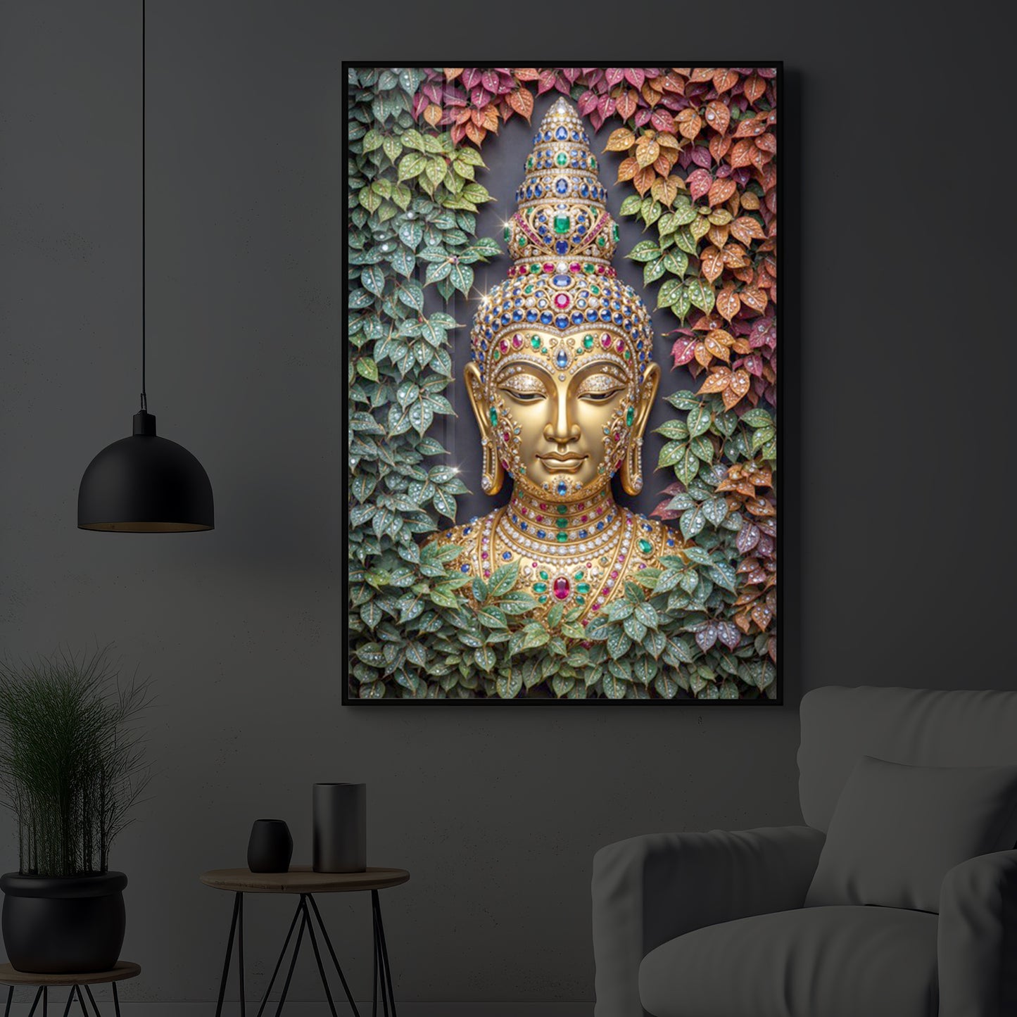 Colorful Gautam Buddha Modern Luxury Backlight Vertical Wall Art