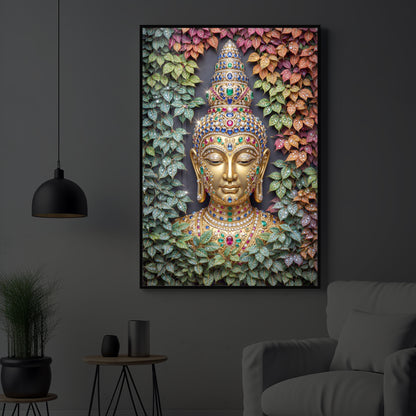 Colorful Gautam Buddha Modern Luxury Backlight Vertical Wall Art
