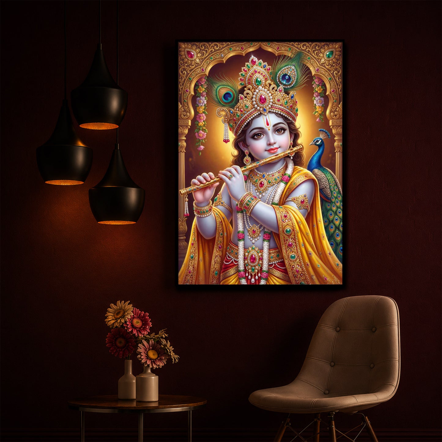 Young Lord Krishna Modern Luxury Backlight Vertical Wall Art