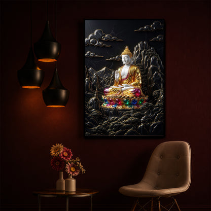 Buddha With Dark Background Modern Luxury Backlight Vertical Wall Art