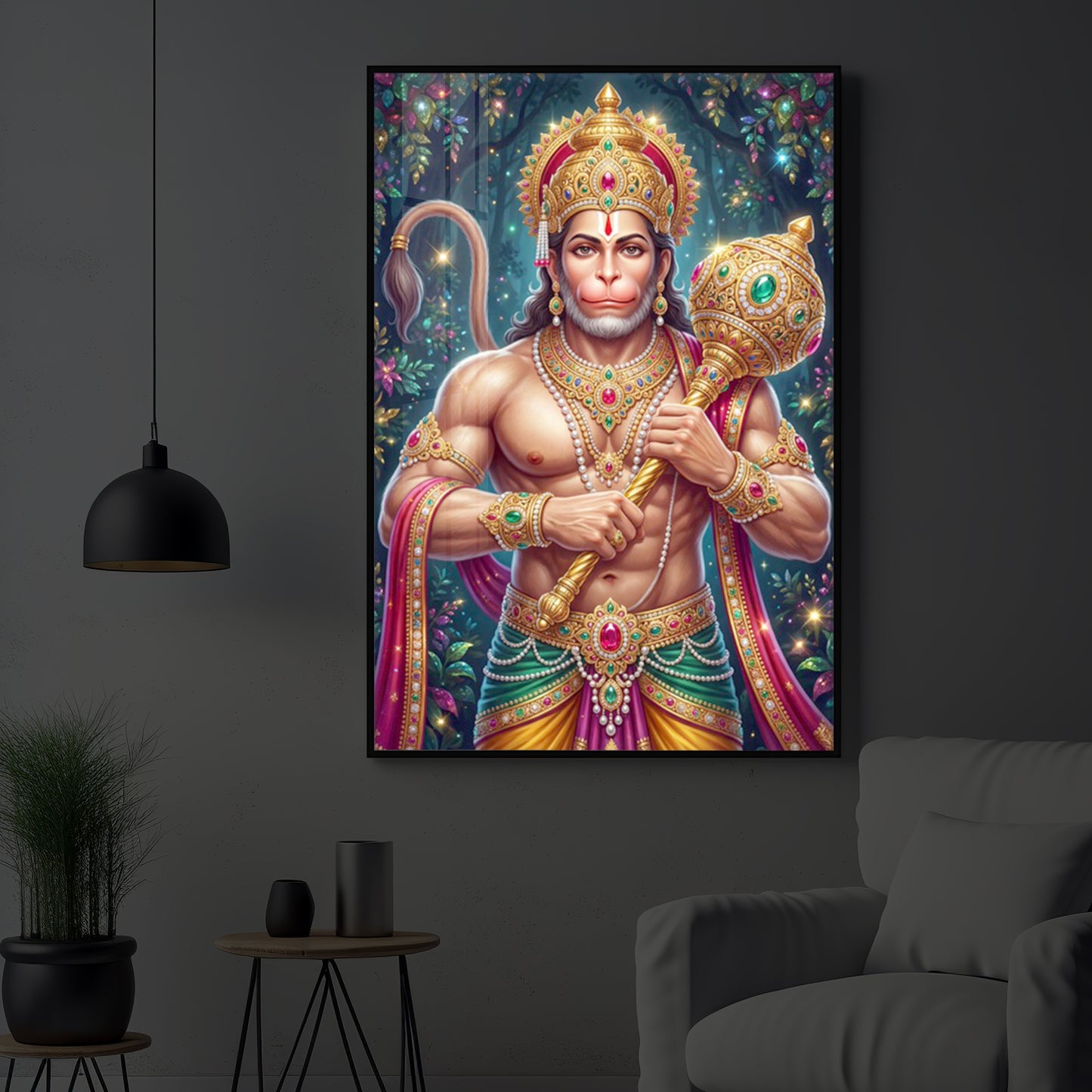 Pavan Putra Hanuman Ji Modern Luxury Backlight Vertical Wall Art