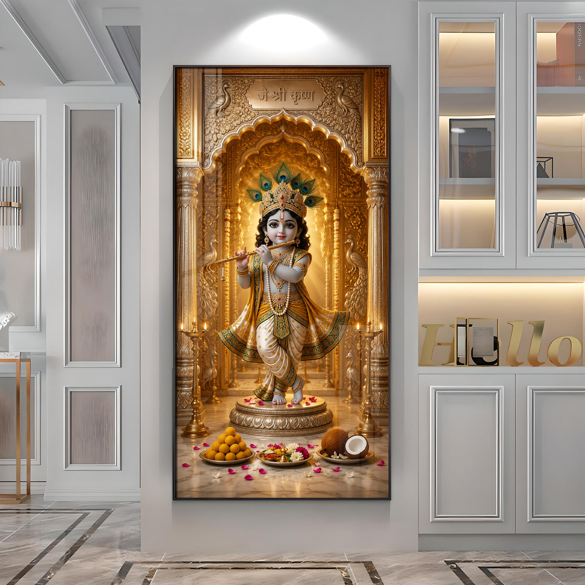 Little Krishna Playing Bansuri Premium Acrylic Vertical Wall Art
