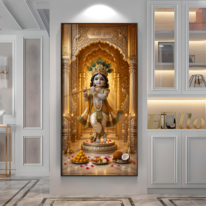 Little Krishna Playing Bansuri Premium Acrylic Vertical Wall Art