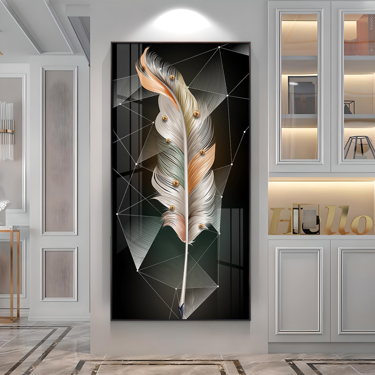White Feather With Colors Effects Premium Acrylic Vertical Wall Art