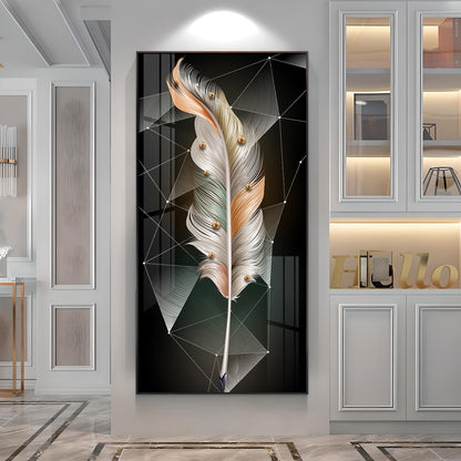 White Feather With Colors Effects Premium Acrylic Vertical Wall Art