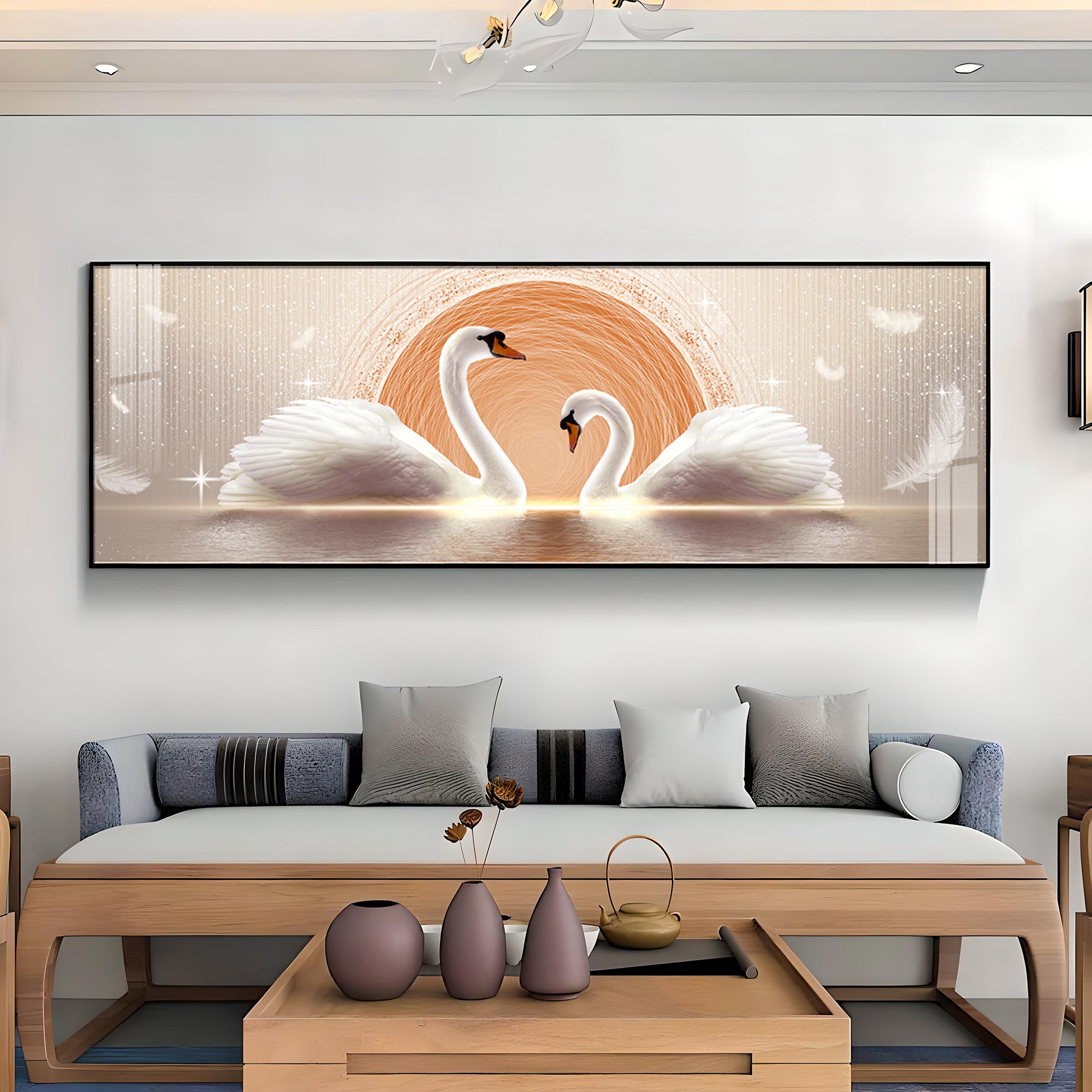 Two White Mute Swans Premium Acrylic Horizontal Wall Art
