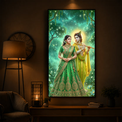 Shri Radhe Krishna Modern Luxury Backlight Vertical Wall Art