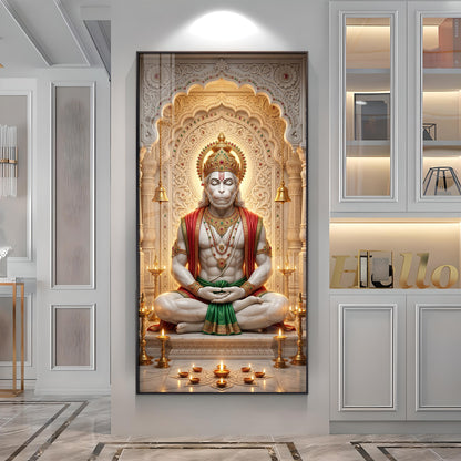 Hanuman's Divine Sanctuary Premium Acrylic Vertical Wall Art
